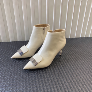Sergio Rossi SR1 Pointed Toe Ankle Boot White Nappa Leather 75MM Sergio Rossi SR1 Pointed Toe Ankle Boot White Nappa Leather 75MM