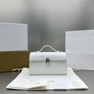 Savette Symmetry Pochette Top Handle Leather Tote Shoulder Bag White Savette Symmetry Pochette Top Handle Leather Tote Shoulder Bag White