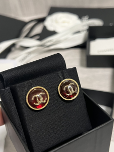 Chanel CC Logo Round Earrings Red 