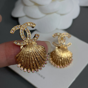 Chanel Crystals Gold CC Logo Shell Earrings 