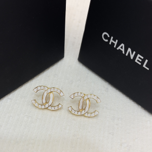 Chanel Gold White CC Logo Earrings 