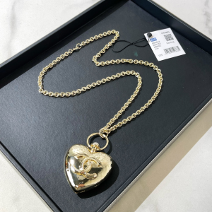 Chanel Gold CC Heart Pendant Necklaces 