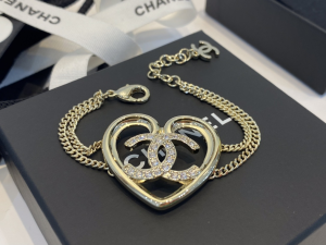 Chanel Gold Crystals CC Heart Chain Bracelets 