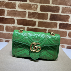 Adidas x Gucci GG Marmont Small Shoulder Chain Bag Green and Orange Trefoil Matelasse Leather Adidas x Gucci GG Marmont Small Shoulder Chain Bag Green and Orange Trefoil Matelasse Leather