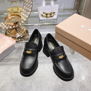 Miu Miu Heeled Leather Loafers Black 