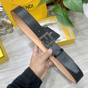 Fendi FF Logo Buckle Black Leather Belt 38MM 