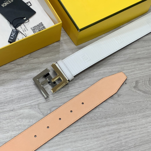Essenceofluxury Mens Belts Fendi FF Logo Buckle White Leather Belt 38MM A175PP240 AA200505