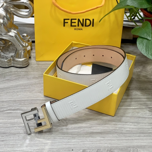 Essenceofluxury Mens Belts Fendi FF Logo Buckle White Leather Belt 38MM A175PP240 AA200505