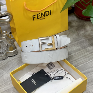 Essenceofluxury Mens Belts Fendi FF Logo Buckle White Leather Belt 38MM A175PP240 AA200505