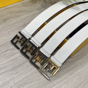 Essenceofluxury Mens Belts Fendi FF Logo Buckle White Leather Belt 38MM A175PP240 AA200505