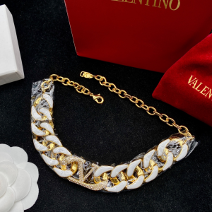 Valentino Crystals VLogo Chain Choker Necklaces 