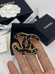 Chanel Black CC Logo Brooch 