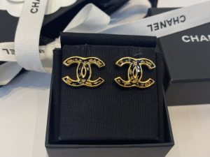 Chanel Black CC Logo Earrings 