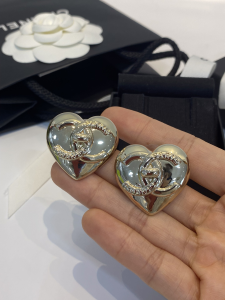 Chanel Gold CC Logo Heart Earrings 