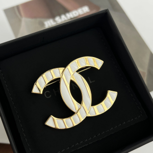 Chanel Gold White CC Logo Brooch 