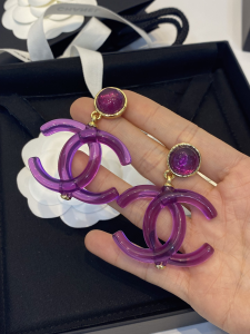 Chanel CC Logo Earrings Purple 