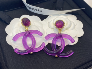 Essenceofluxury Womens Jewelry Chanel CC Logo Earrings Purple A39PP180 AA200930