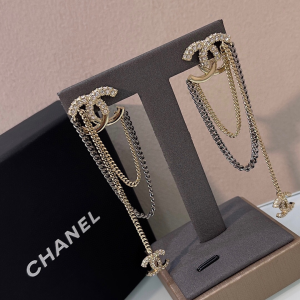 Chanel Crystals CC Logo Chain Earrings 