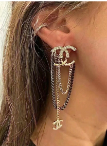 Essenceofluxury Womens Jewelry Chanel Crystals CC Logo Chain Earrings A39PP180 AA200922