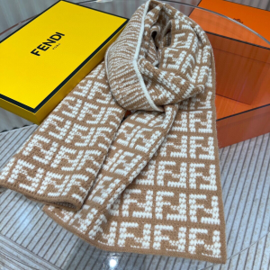 Fendi FF Logo Knit Shawl Scarf Brown