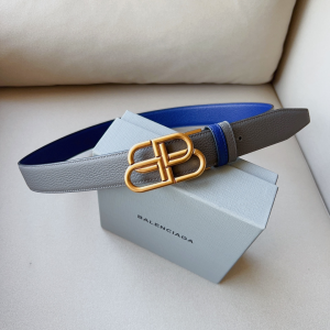 Balenciaga BB Leather Belt Blue Gray 34MM 