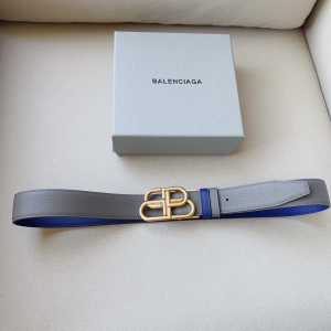 Essenceofluxury Womens Belts Balenciaga BB Leather Belt in Blue Gray 34MM A191PP240 AA201382