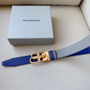 Essenceofluxury Womens Belts Balenciaga BB Leather Belt in Blue Gray 34MM A191PP240 AA201382