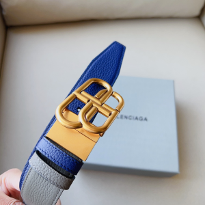 Essenceofluxury Womens Belts Balenciaga BB Leather Belt in Blue Gray 34MM A191PP240 AA201382
