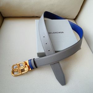 Essenceofluxury Womens Belts Balenciaga BB Leather Belt in Blue Gray 34MM A191PP240 AA201382