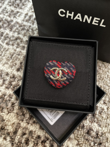 Chanel CC Logo Red Black Heart Brooch 