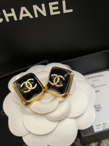 Chanel CC Logo Square Earrings Black 