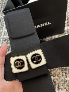 Chanel CC Logo Square Earrings White 