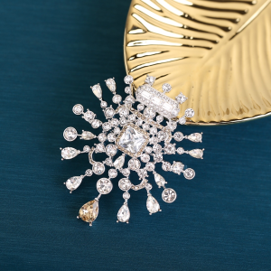 Chanel Crystals Flower Brooch Silver 