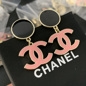 Chanel Pink CC Logo Pendant Earrings 