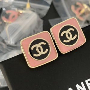 Chanel Pink CC Logo Square Earrings 