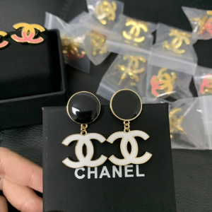 Chanel White CC Logo Pendant Earrings 