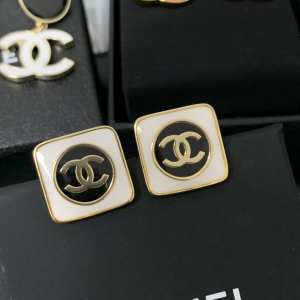 Chanel White CC Logo Square Earrings 