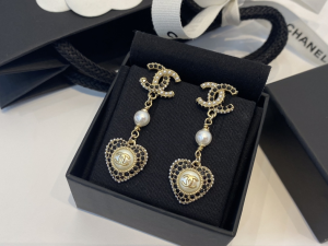 Chanel CC Crystals Heart Pendant Earrings 