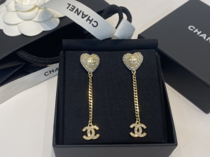 Chanel CC Crystals Heart Pendant Earrings 