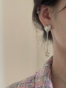 Essenceofluxury Womens Jewelry Chanel CC Crystals Heart Pendant Earrings A39PP180 AA201407