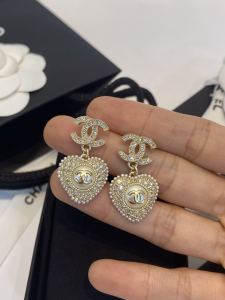 Chanel CC Crystals Heart Pendant Earrings 