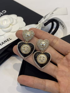 Chanel CC Crystals Heart Pendant Earrings 