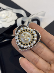 Chanel Crystals CC Pearls Heart Brooch 