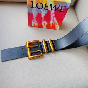 Essenceofluxury Womens Belts Loewe Black Lambskin Leather Belt 60MM A175PP340 AA201632