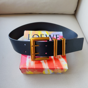 Essenceofluxury Womens Belts Loewe Black Lambskin Leather Belt 60MM A175PP340 AA201632