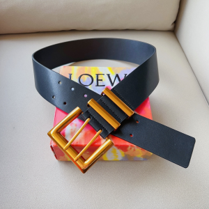 Essenceofluxury Womens Belts Loewe Black Lambskin Leather Belt 60MM A175PP340 AA201632