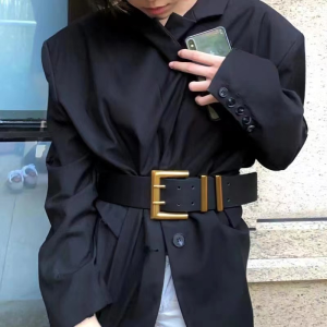 Essenceofluxury Womens Belts Loewe Black Lambskin Leather Belt 60MM A175PP340 AA201632