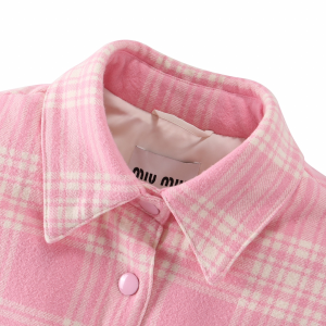 Essenceofluxury Womens Clothing Miu Miu Check Plaid Down Jacket Pink SML A155PP880 AA201575