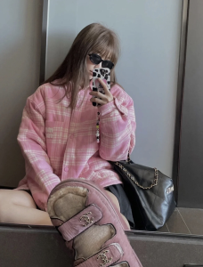 Essenceofluxury Womens Clothing Miu Miu Check Plaid Down Jacket Pink SML A155PP880 AA201575