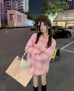 Essenceofluxury Womens Clothing Miu Miu Check Plaid Down Jacket Pink SML A155PP880 AA201575